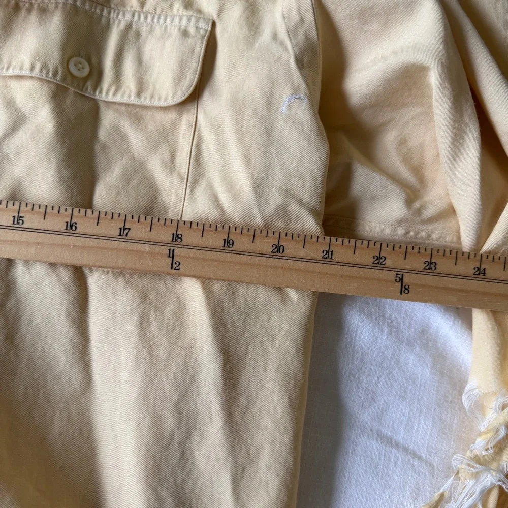 Polo Ralph Lauren Benford Silk Cotton‎ Shirt Yellow Distressed Thrashed Mens L